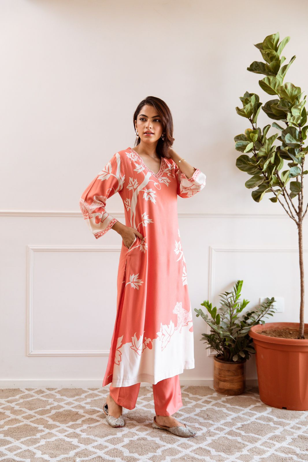 German Rayon Peach Palazo set