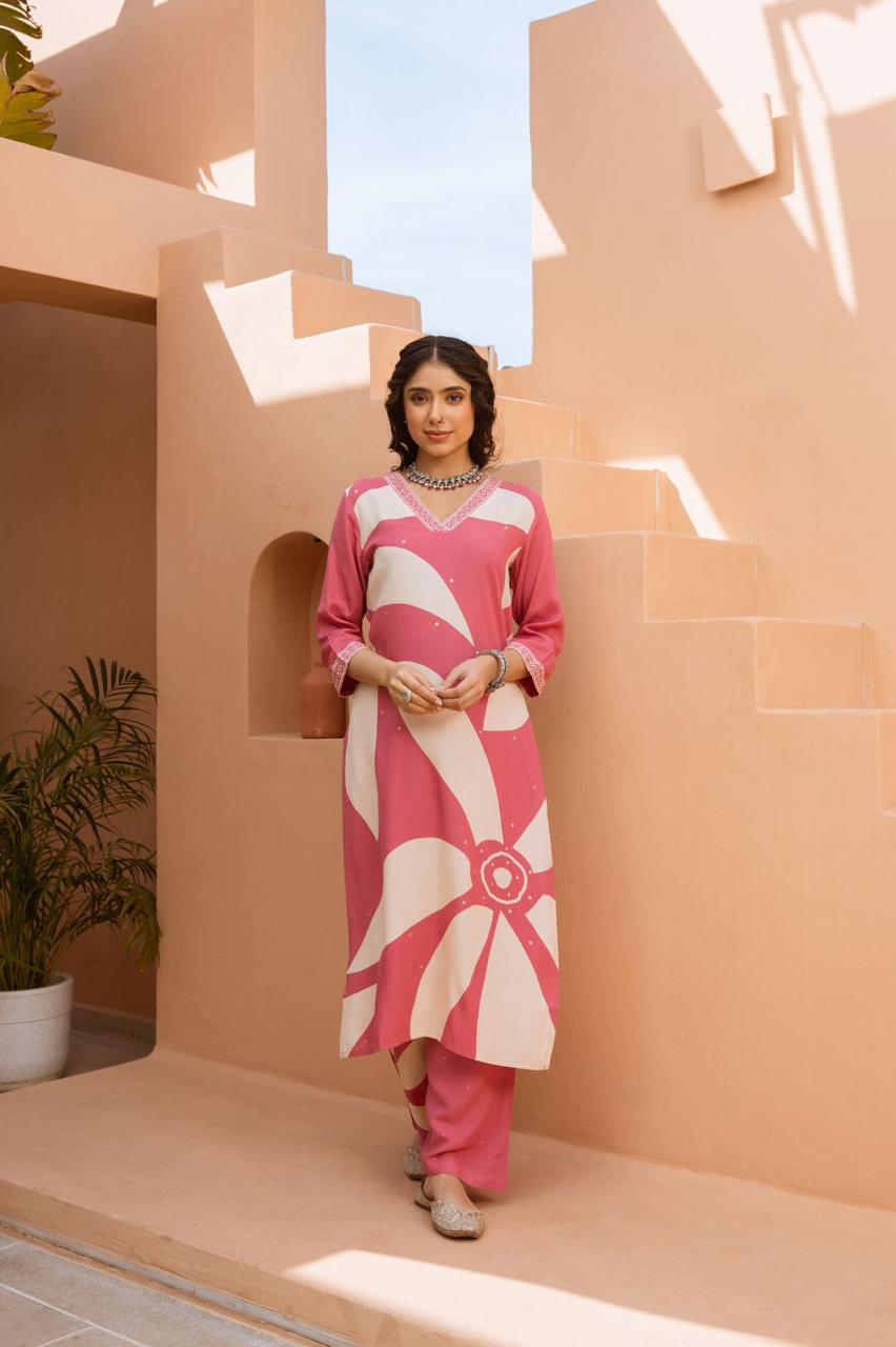 Stunning Pink and White Floral Printed Plazo Set