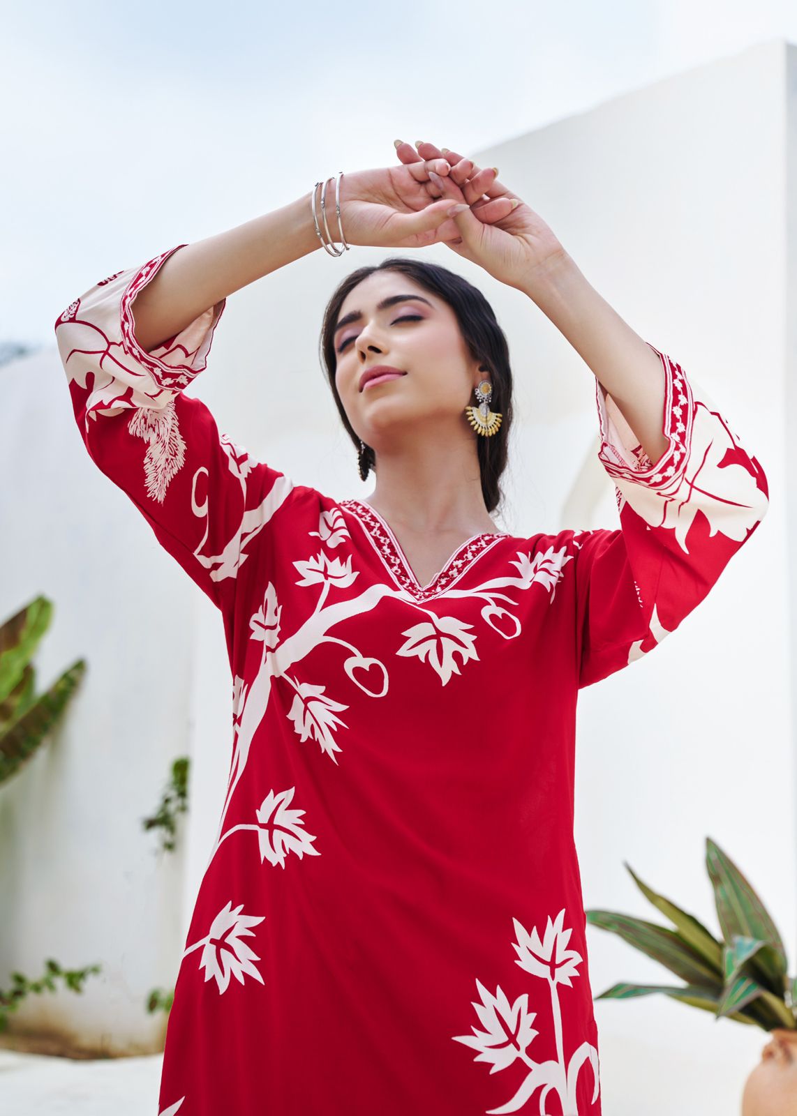 German Rayon red and white palazo set