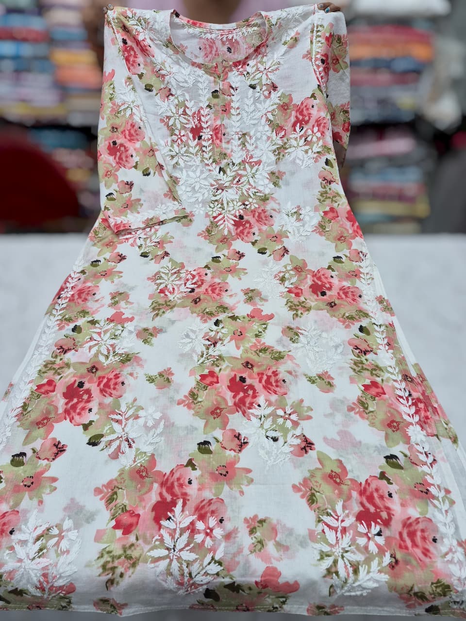 PINK FLORAL CHIKAN KURTA